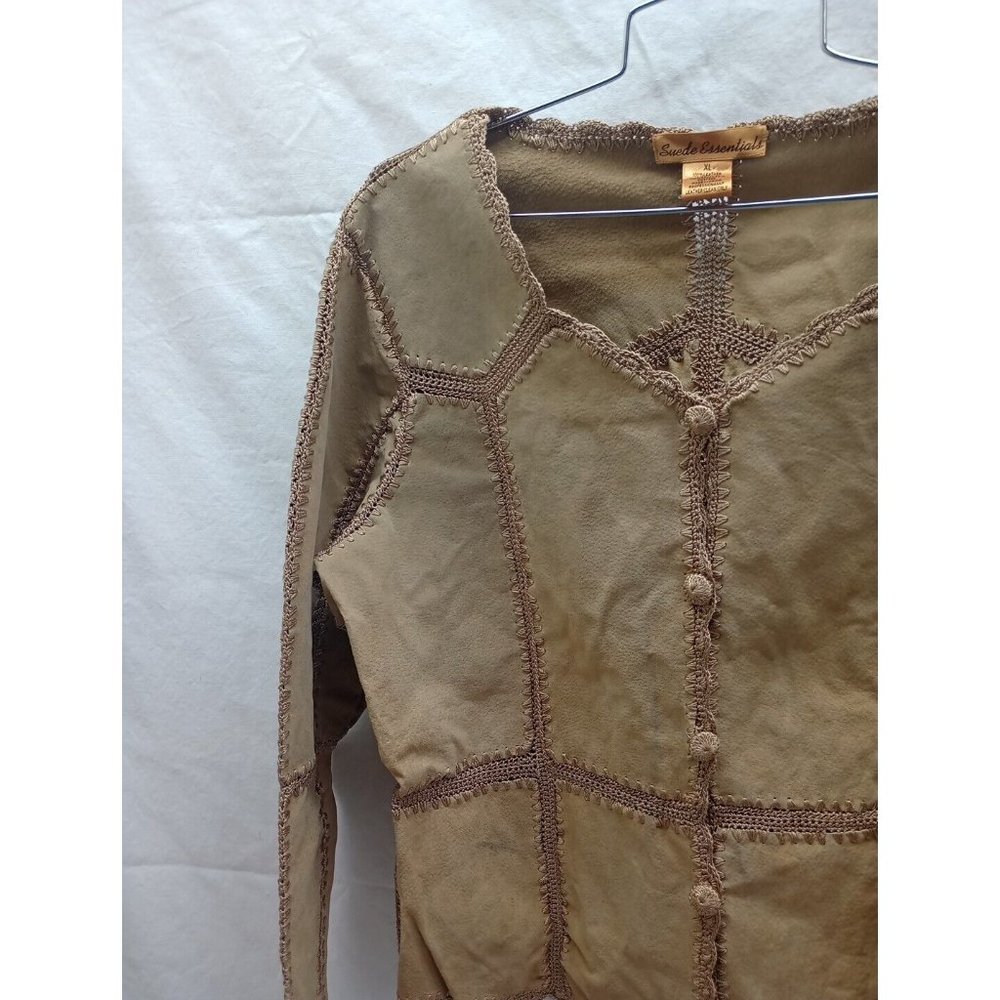 Suede Essentials Brown Patchwork Button Shirt Jac… - image 3